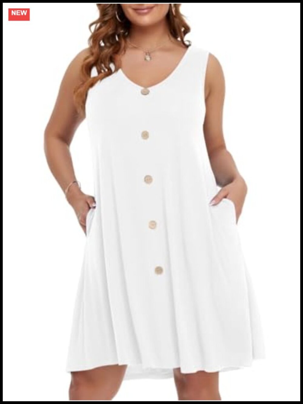 Womens V Neck Sleeveless Swing Sundress | Casual Beach Cover Up with Pockets